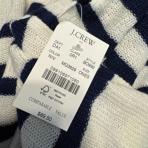 J Crew Poncho One Size NEW Navy Striped Wool Blend Coastal Old Money Preppy - Picture 3 of 8